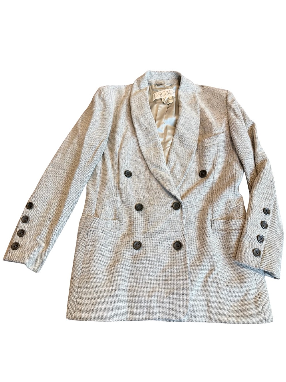 Escada By Maragaretha Ley Grey Tweed Double Blazer Jacket Relaxed Size 6 Women's